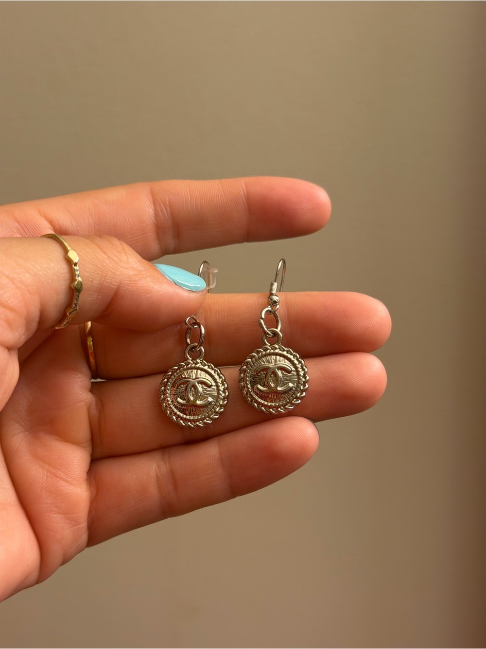 Silver-Tone CC Medallion Drop Earrings